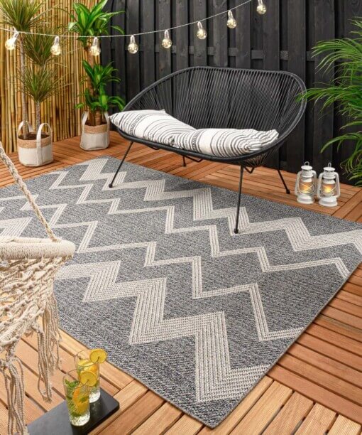 Alfombra de exterior en zigzag Sunny - Azul Oscuro - sfeer