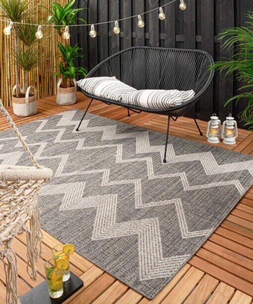 Alfombra de exterior en zigzag Sunny - Gris - sfeer