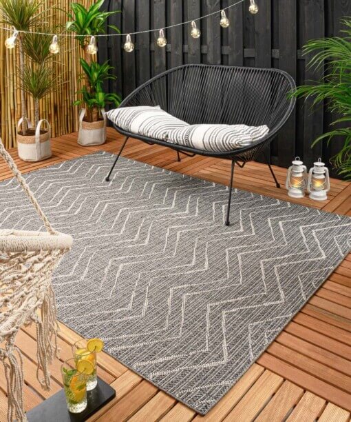 Alfombra de exterior en zigzag Summer - Gris/Crema - sfeer