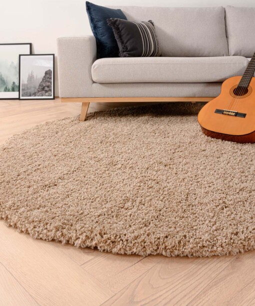 Alfombra redonda de pelo largo Shaggy Grand - Beige