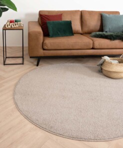 Alfombra redonda de pelo liso Fine - Beige - sfeer