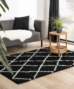 Alfombra a rombos de pelo largo Habitat - Negro/Blanco - sfeer