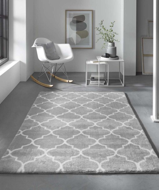 Alfombra lavable - Trellis Gris claro/Blanco - sfeer