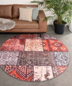 Alfombra redonda patchwork - Fade No. 1 Rojo/Multicolor - sfeer