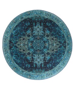 Alfombra redonda vintage - Fade No.2 Azul - overzicht boven