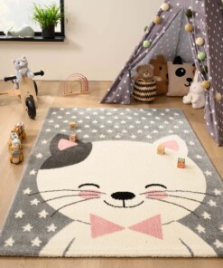 Alfombra para niños con gatos - Adventures Gris/Rosa