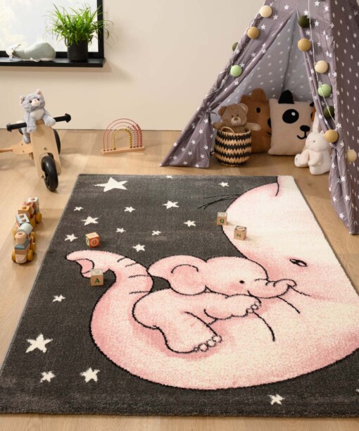 Alfombra para niños Elefante - Adventures Gris/Rosa