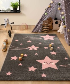 Alfombra de estrellas para niños - Adventures Gris/Rosa