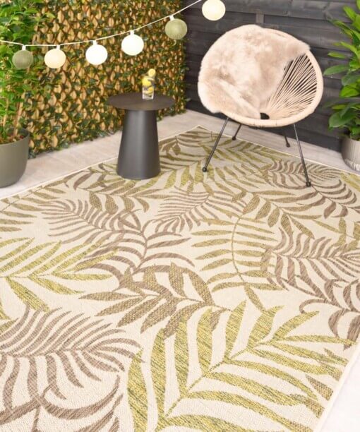 Alfombra de exterior con hojas de palmera - Coastal Breeze Beige/Verde