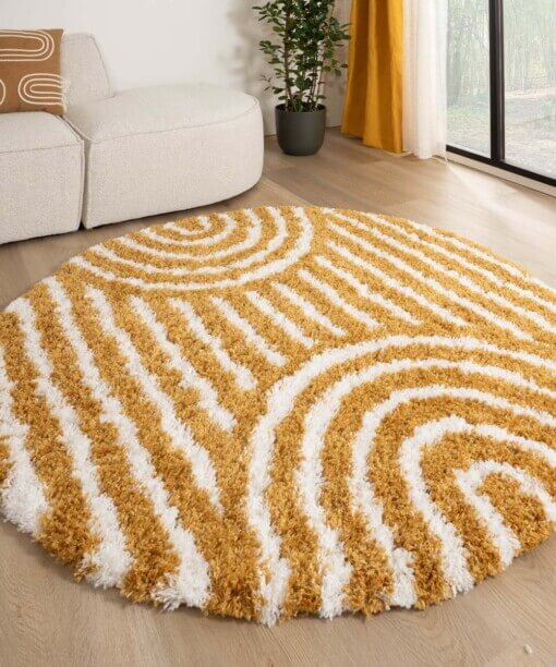 Alfombra redonda de estilo escandinavo - Cozy Arch Amarillo Curry