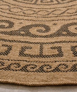 Alfombra redonda de exterior con efecto yute - Sunset Shores Beige/Negro - close up