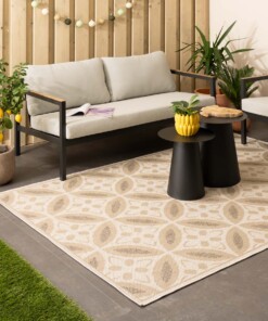 Alfombra de exterior efecto yute Sunny Circles - Beige - sfeer