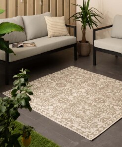 Alfombra cuadrada de exterior Sunny Oriental - Crema/Beige - sfeer, thumbnail