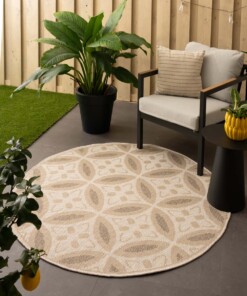 Alfombra redonda de exterior efecto yute Sunny Circles - Beige - sfeer