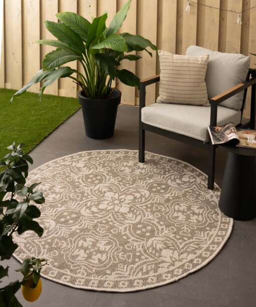 Alfombra de exterior redonda Sunny Oriental - Crema/Beige - sfeer