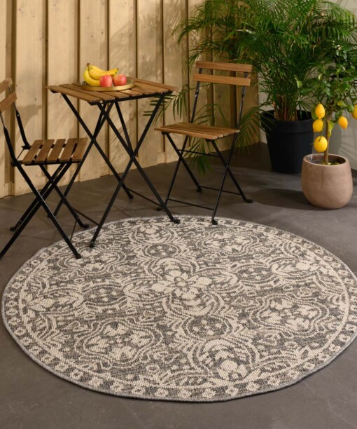 Alfombra de exterior redonda Sunny Oriental - Gris - sfeer